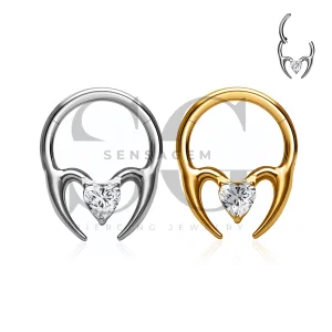 SG3309 ASTM F136 Titanium Heart CZ Devil Horn Clicker Ring