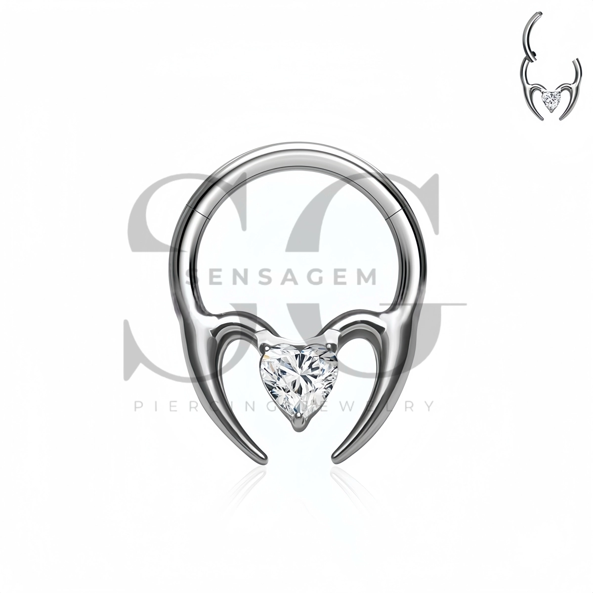 SG3309 ASTM F136 Titanium Heart CZ Devil Horn Clicker Ring – Bild 3