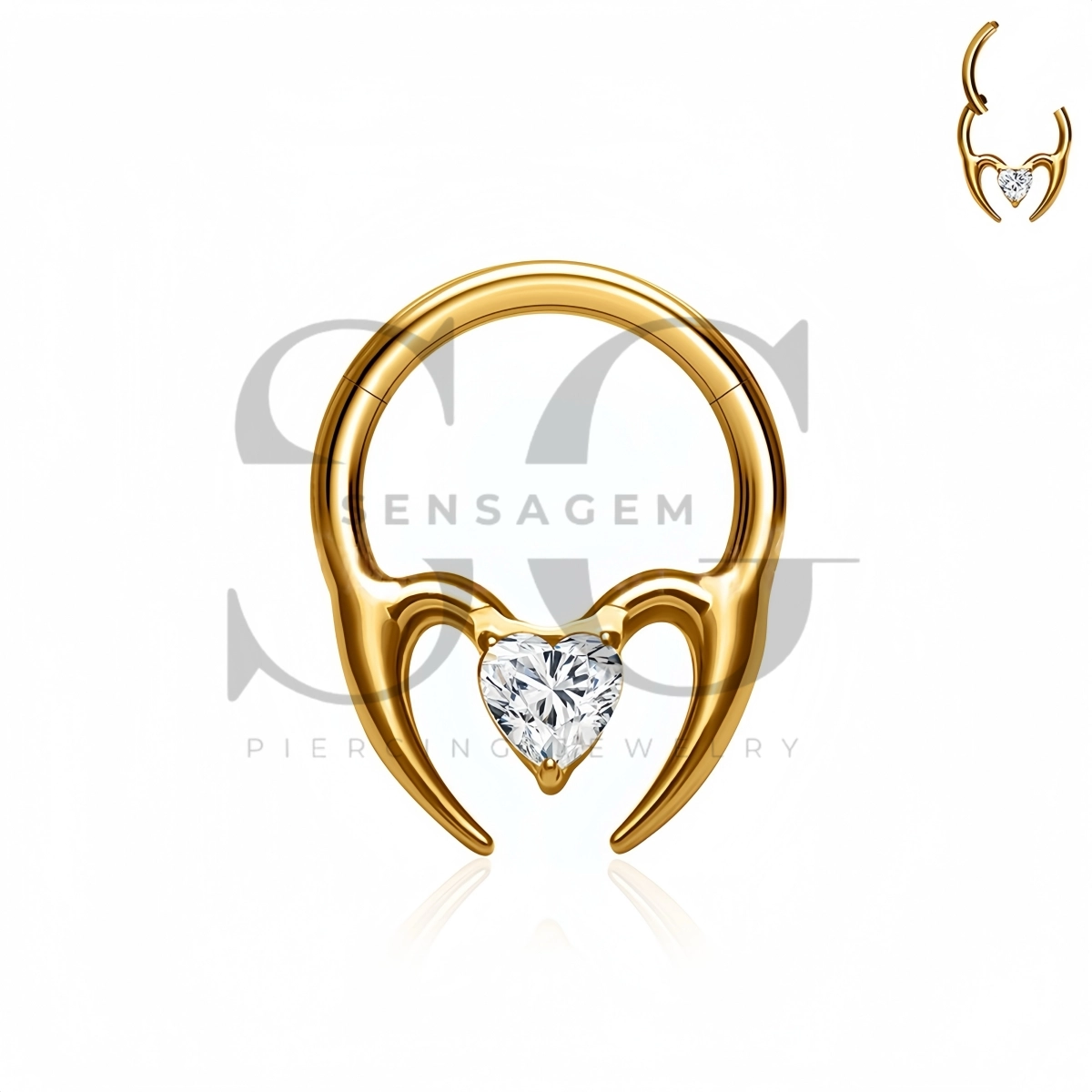 SG3309 ASTM F136 Titanium Heart CZ Devil Horn Clicker Ring – Bild 2