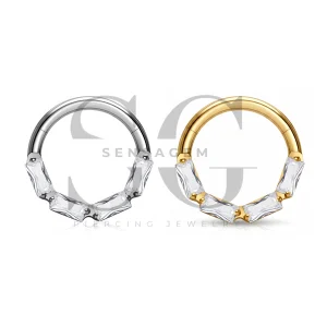 SG3310 ASTM F136 Titanium Baguette CZ Chevron Clicker Ring
