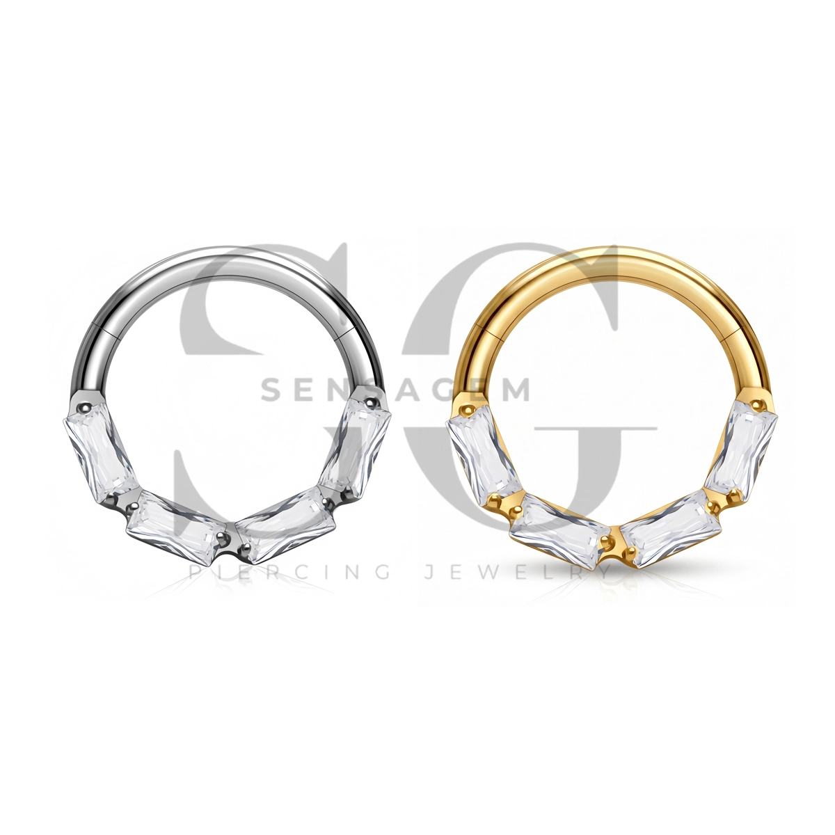 Anello clicker SG3310 ASTM F136 in titanio Baguette CZ Chevron