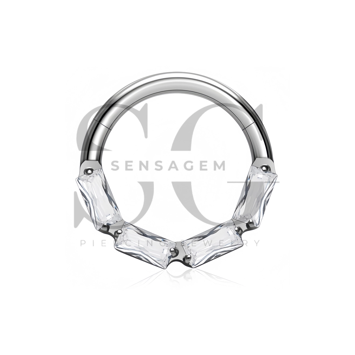 Anello clicker SG3310 ASTM F136 in titanio Baguette CZ Chevron - immagine 3