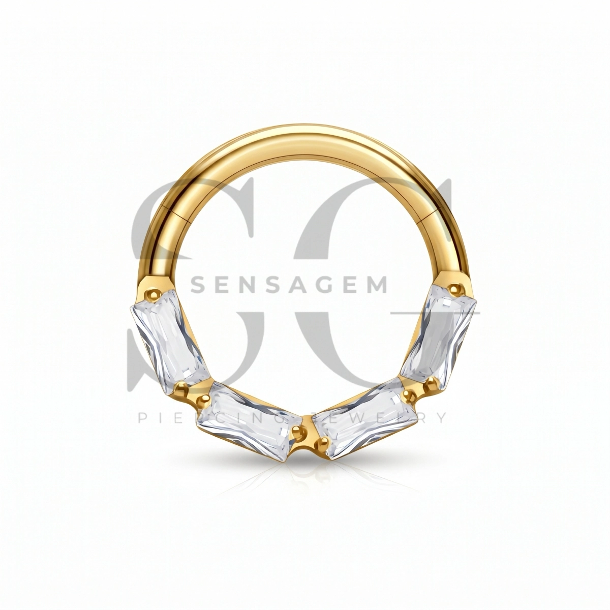 Anello clicker SG3310 ASTM F136 in titanio Baguette CZ Chevron - immagine 2