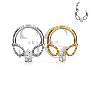 SG3311 ASTM F136 Titanium Pear CZ Wing Hinged Clicker Ring