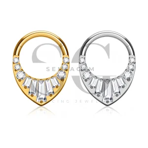 SG3312 ASTM F136 Titanium Baguette CZ Teardrop Clicker Ring