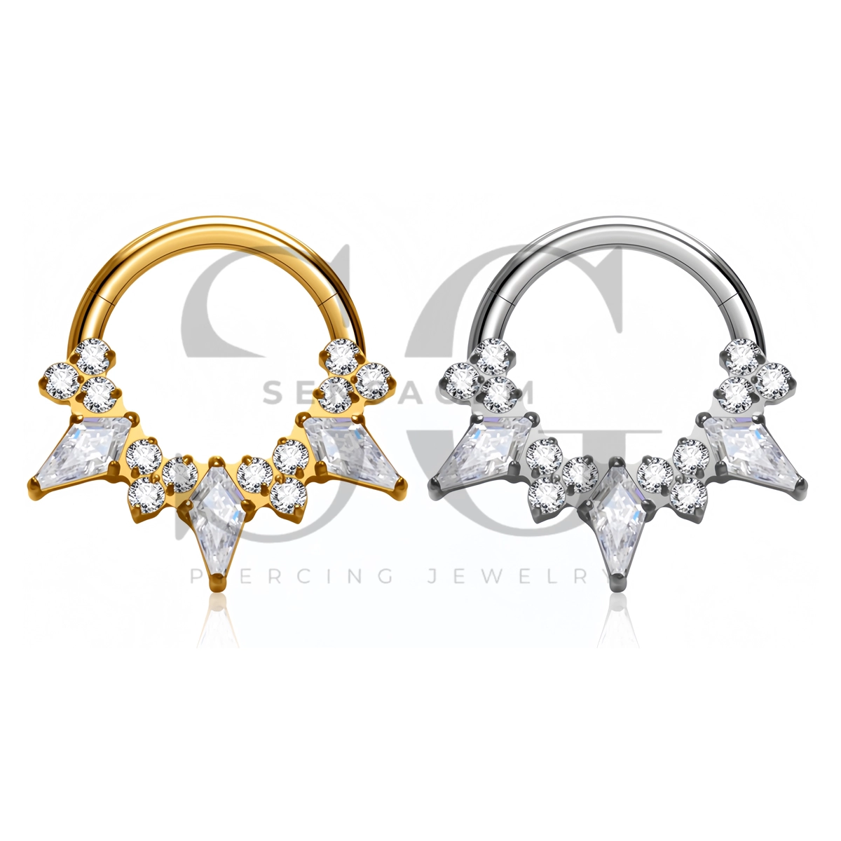 SG3313 ASTM F136 Titanium Kite CZ Tiara Hinged Clicker Ring