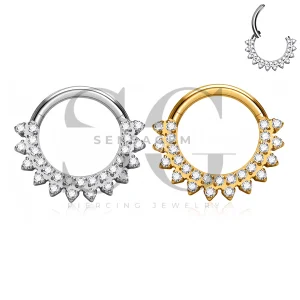SG3314 F136 Titanium Double CZ Sunburst Clicker Ring
