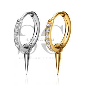 SG3315 ASTM F136 Titanium Pave CZ Spike Dangle Clicker Ring