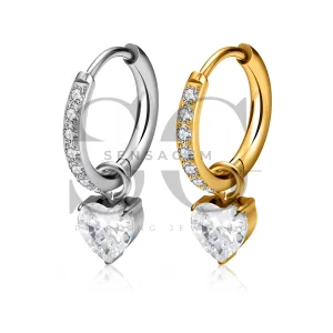 SG3317 ASTM F136 Titanium Heart CZ Dangle Hinged Clicker Ring