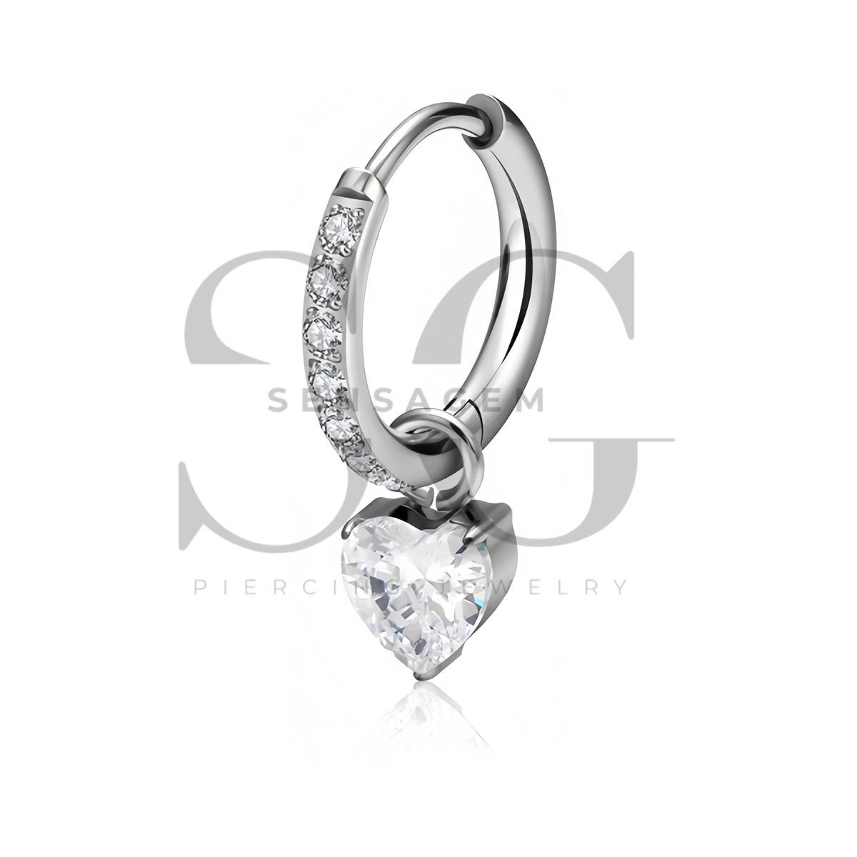 SG3317 ASTM F136 Titanium Heart CZ Dangle Hinged Clicker Ring - Imagen 2