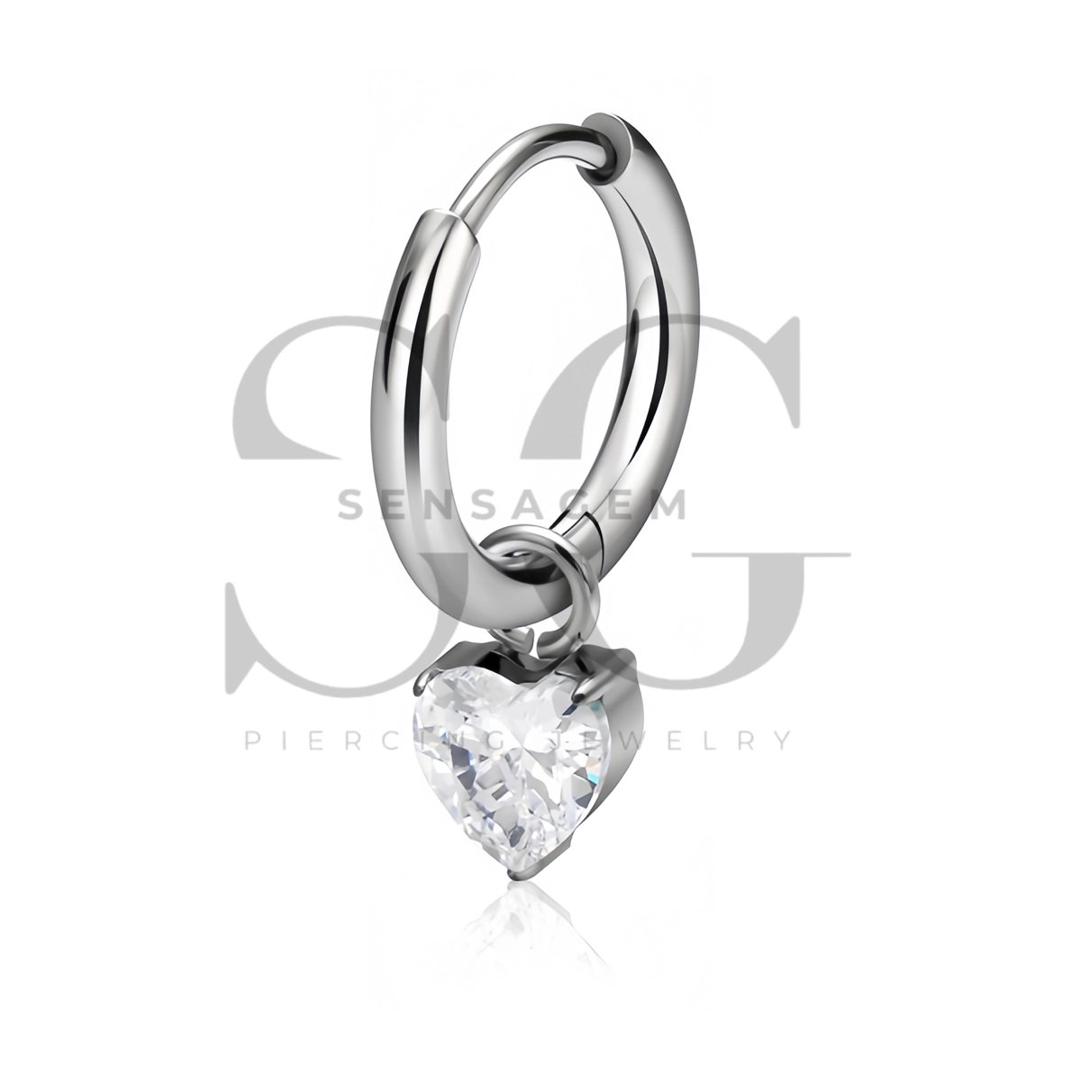 SG3318 ASTM F136 Titanium Plain Heart CZ Dangle Clicker Hoop - Imagen 2