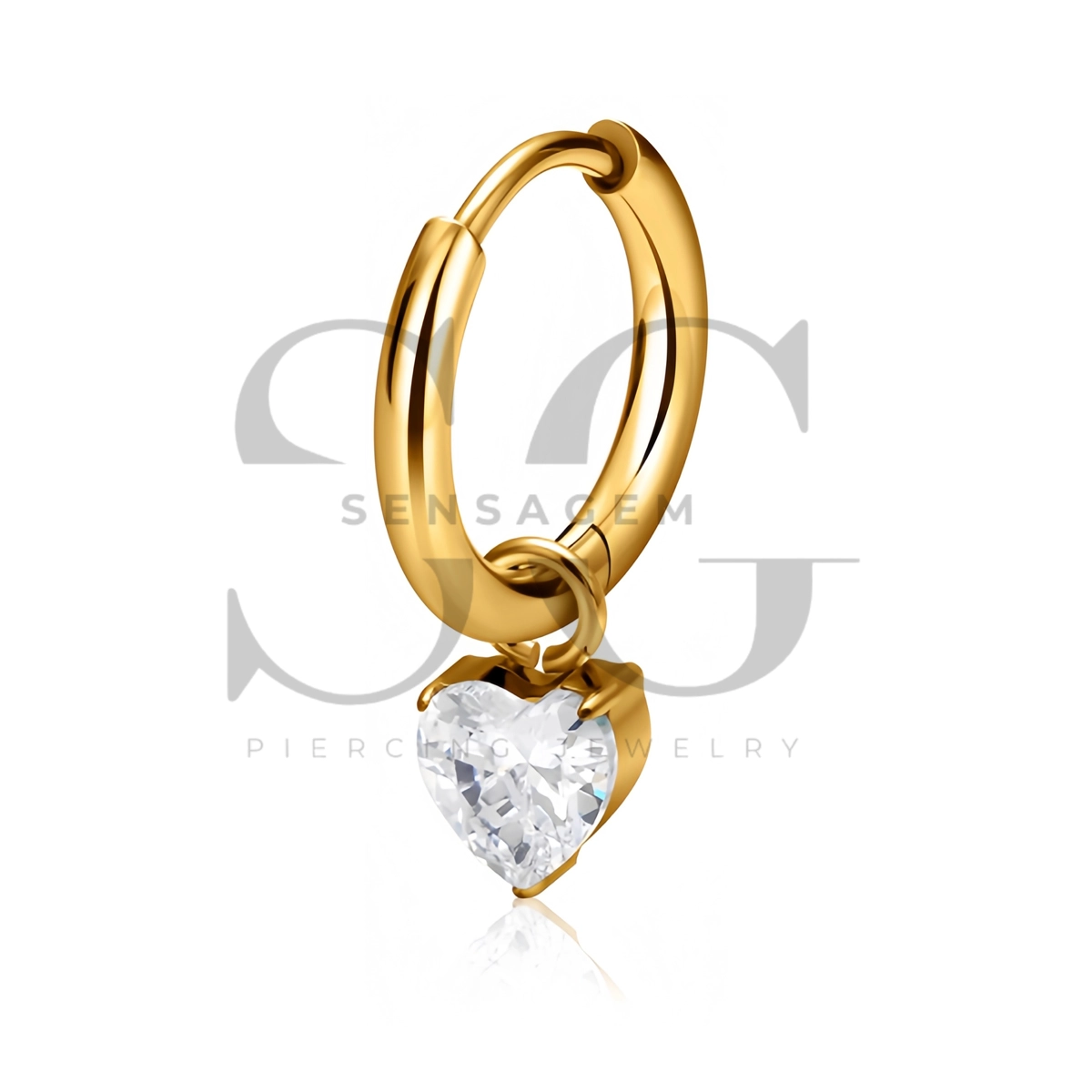 SG3318 ASTM F136 Titanium Plain Heart CZ Dangle Clicker Hoop - Imagen 3