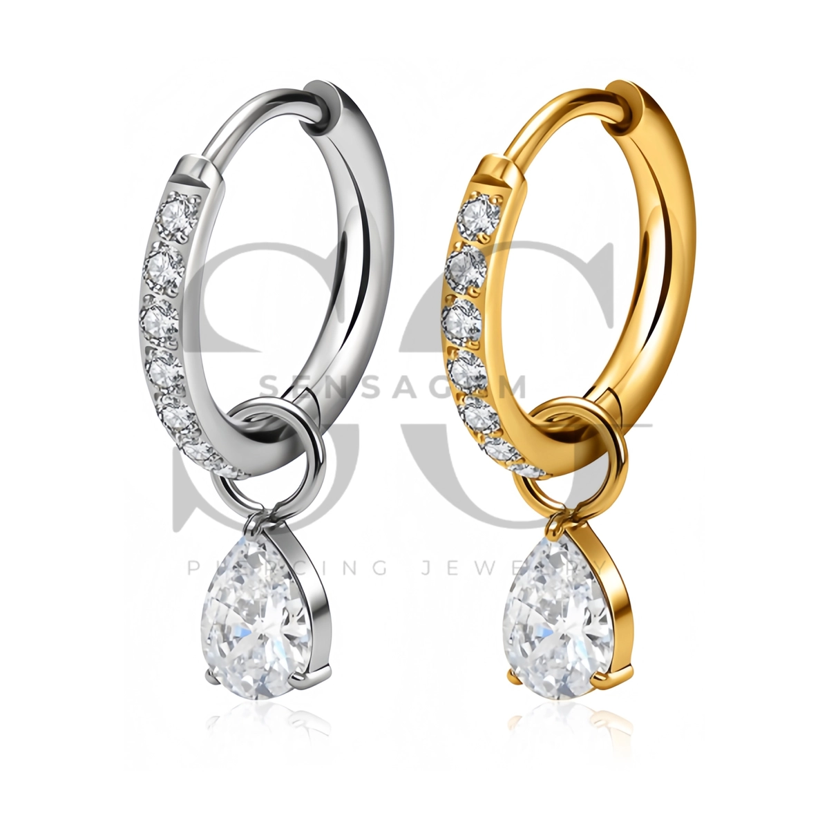 SG3319 ASTM F136 Titanium Pear CZ Dangle Hinged Clicker Ring