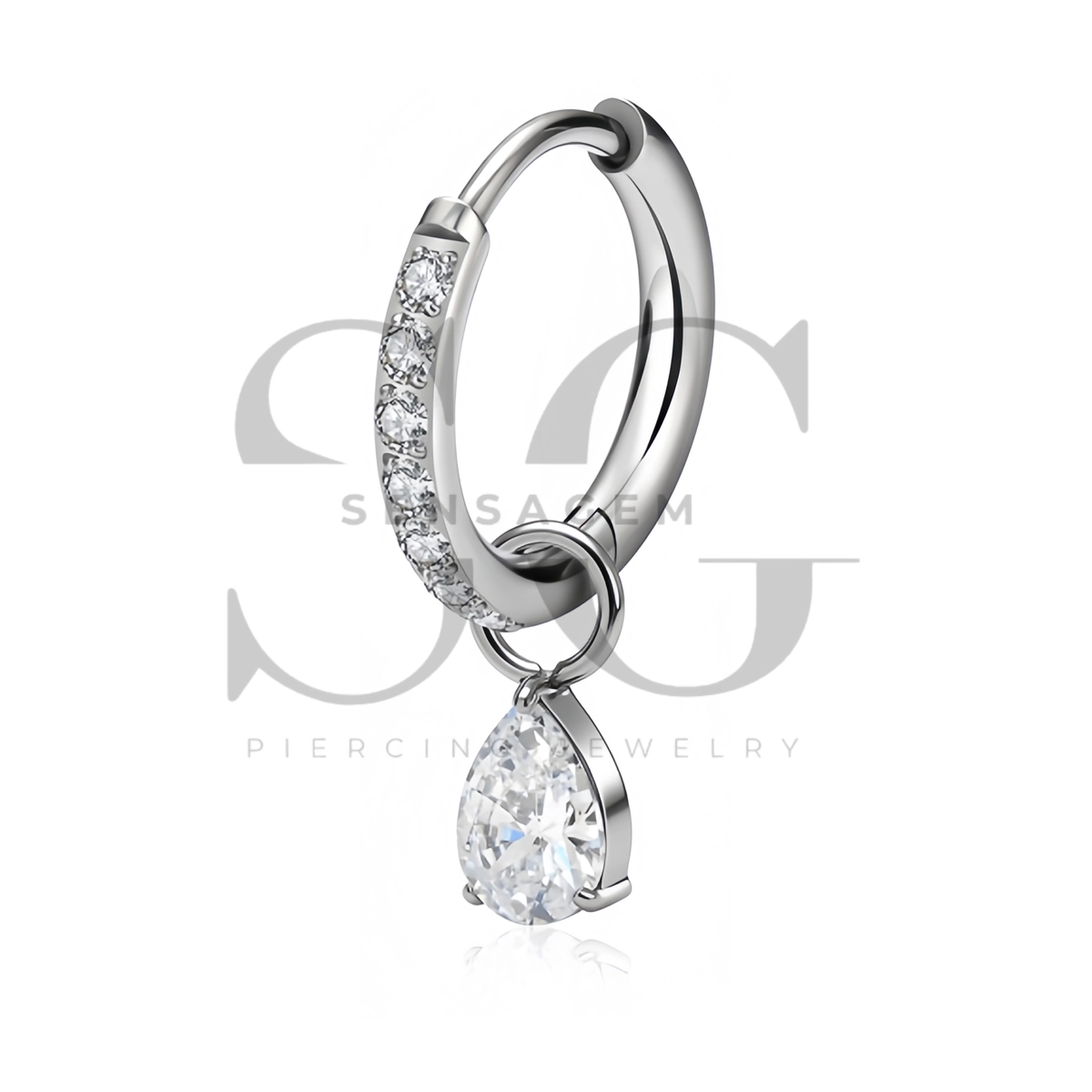 SG3319 ASTM F136 Titanium Pear CZ Dangle Hinged Clicker Ring - Imagen 2
