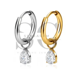 SG3320 ASTM F136 Titanium Pear CZ Dangle Hinged Clicker Ring