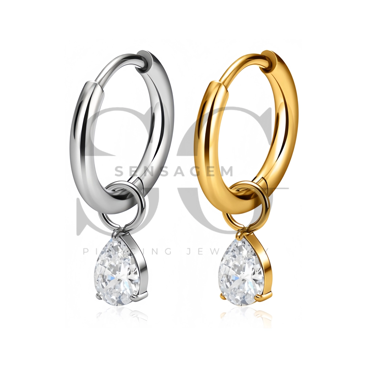 SG3320 ASTM F136 Titanium Pear CZ Dangle Hinged Clicker Ring