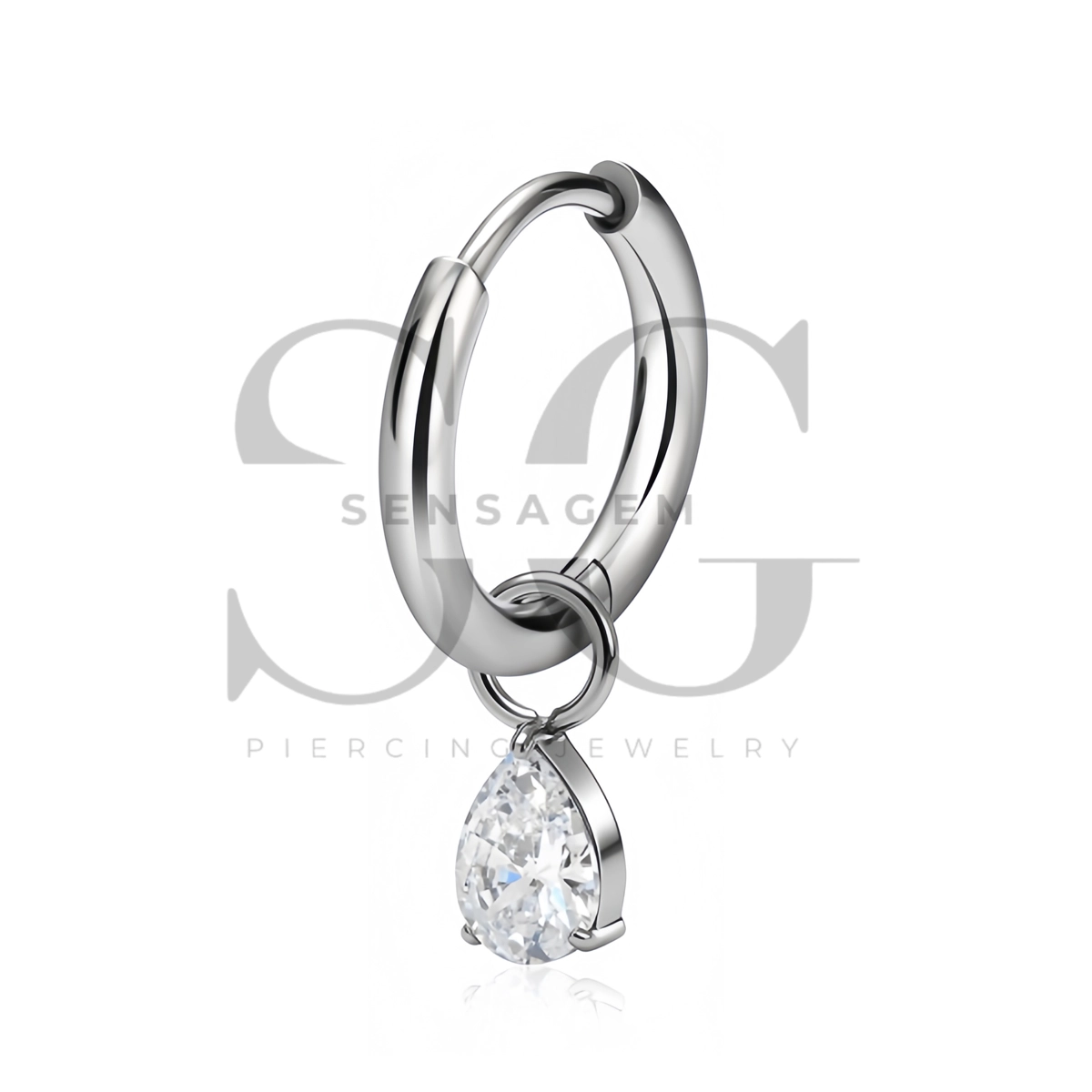 SG3320 ASTM F136 Titanium Pear CZ Dangle Hinged Clicker Ring - Imagen 2