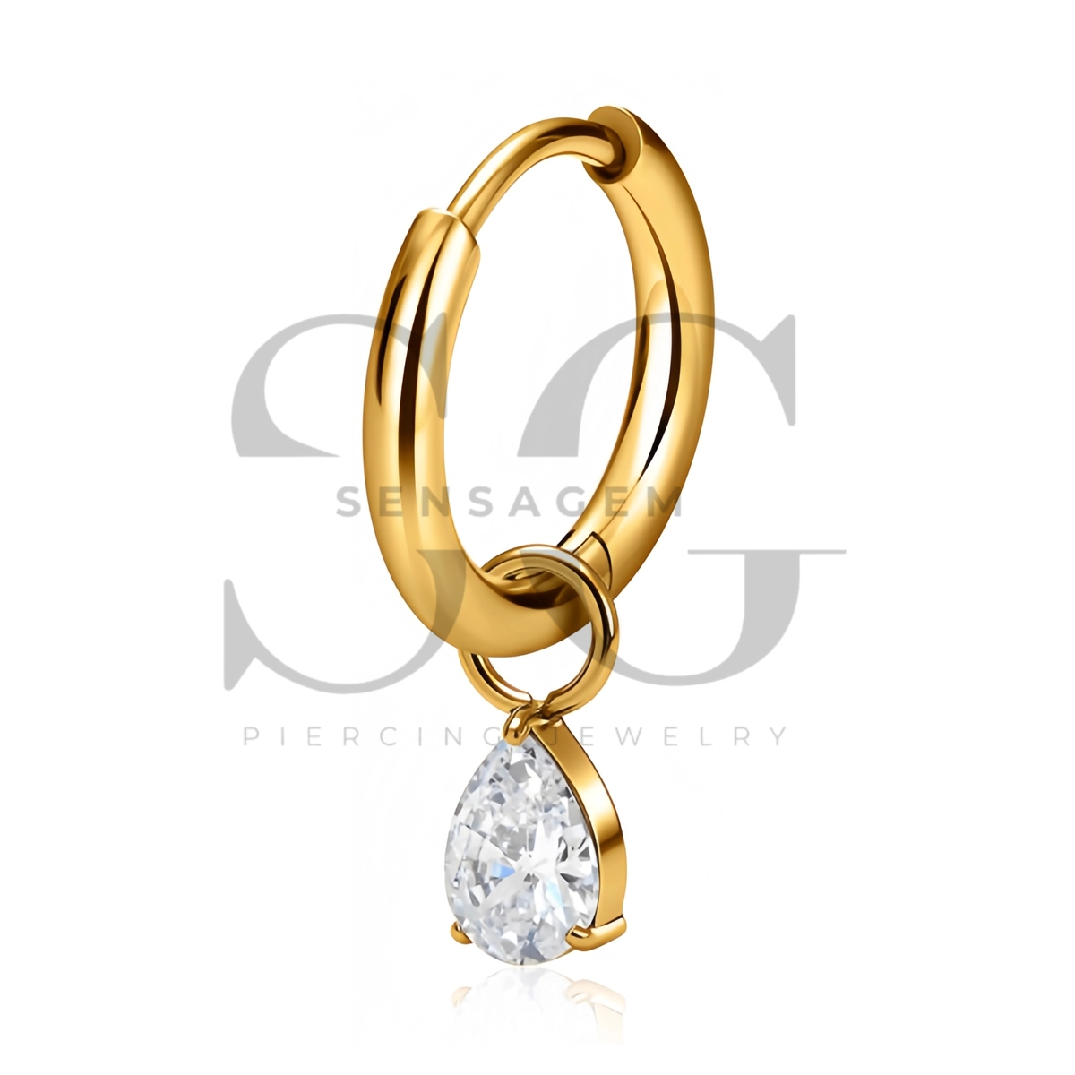 SG3320 ASTM F136 Titanium Pear CZ Dangle Hinged Clicker Ring - Imagen 3