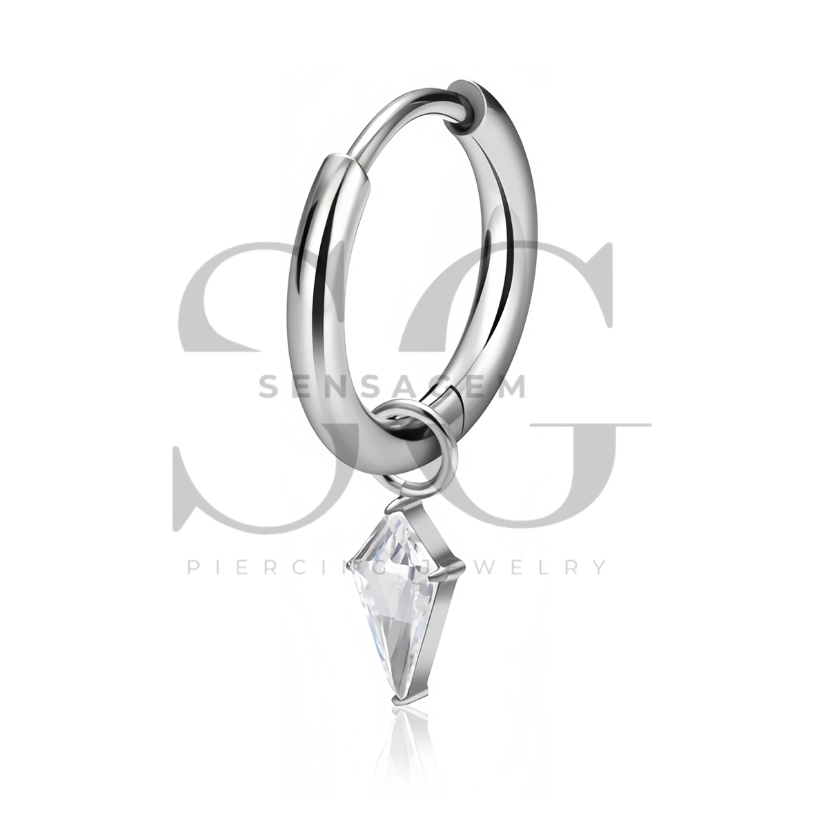 SG3322 ASTM F136 Titanium Plain Kite CZ Dangle Clicker Hoop - Imagen 2
