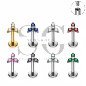 SG4247 ASTM F136 Titanium Trinity CZ & Opal Internally Threaded Flat Back Stud