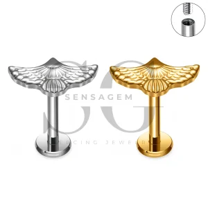SG4506 ASTM F136 Titan-Engelsflügel-Feder-Labret-Ohrstecker mit flacher Rückseite