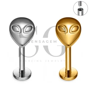 SG4507 ASTM F136 Labret-Ohrstecker aus Titan mit Alien-Kopf und flacher Rückseite