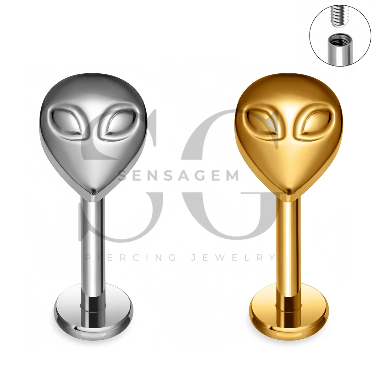 SG4507 ASTM F136 Labret-Ohrstecker aus Titan mit Alien-Kopf und flacher Rückseite