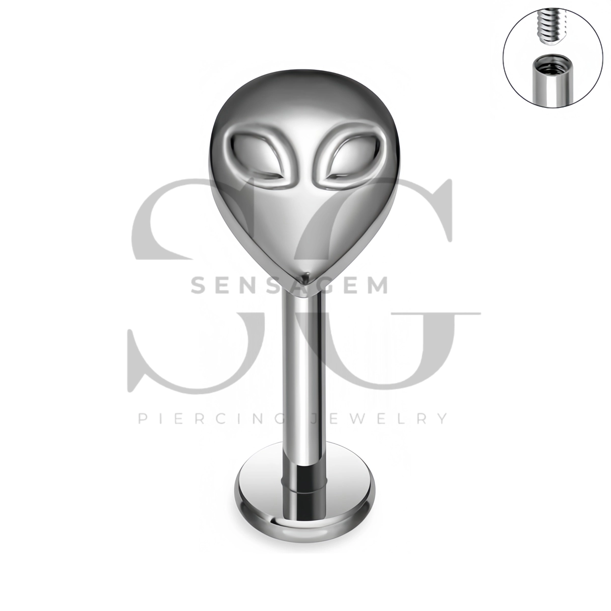 SG4507 ASTM F136 Labret-Ohrstecker aus Titan mit Alien-Kopf und flacher Rückseite – Bild 3