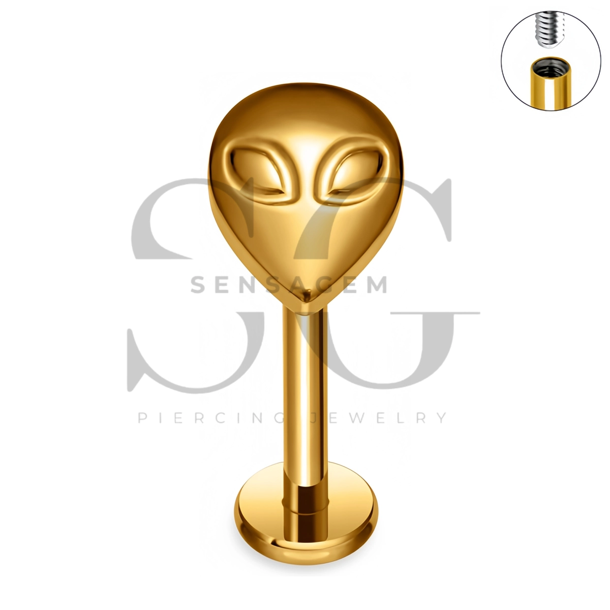SG4507 ASTM F136 Labret-Ohrstecker aus Titan mit Alien-Kopf und flacher Rückseite – Bild 2