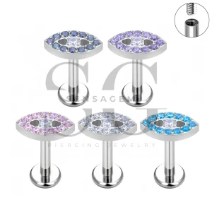 SG4508 ASTM F136 Titan Evil Eye CZ Labret-Ohrstecker mit flacher Rückseite