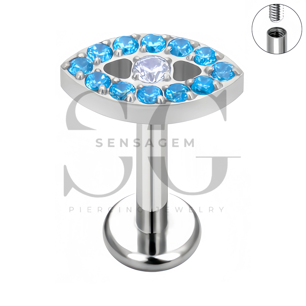 SG4508 ASTM F136 Titanium Evil Eye CZ Flat Back Labret Stud Earring - Afbeelding 6
