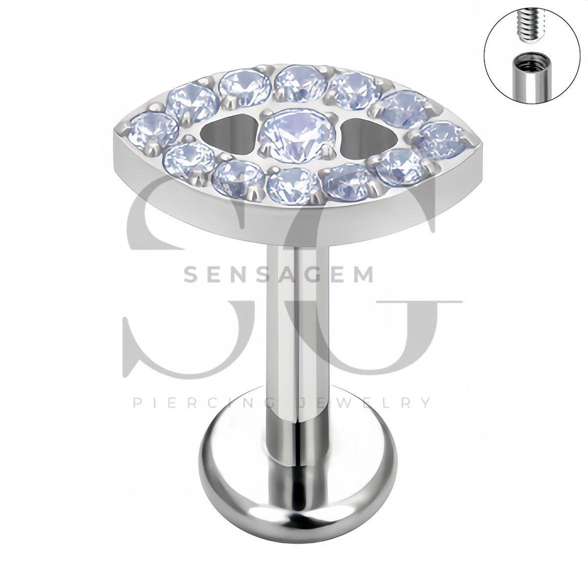SG4508 ASTM F136 Titanium Evil Eye CZ Flat Back Labret Stud Earring - Afbeelding 5