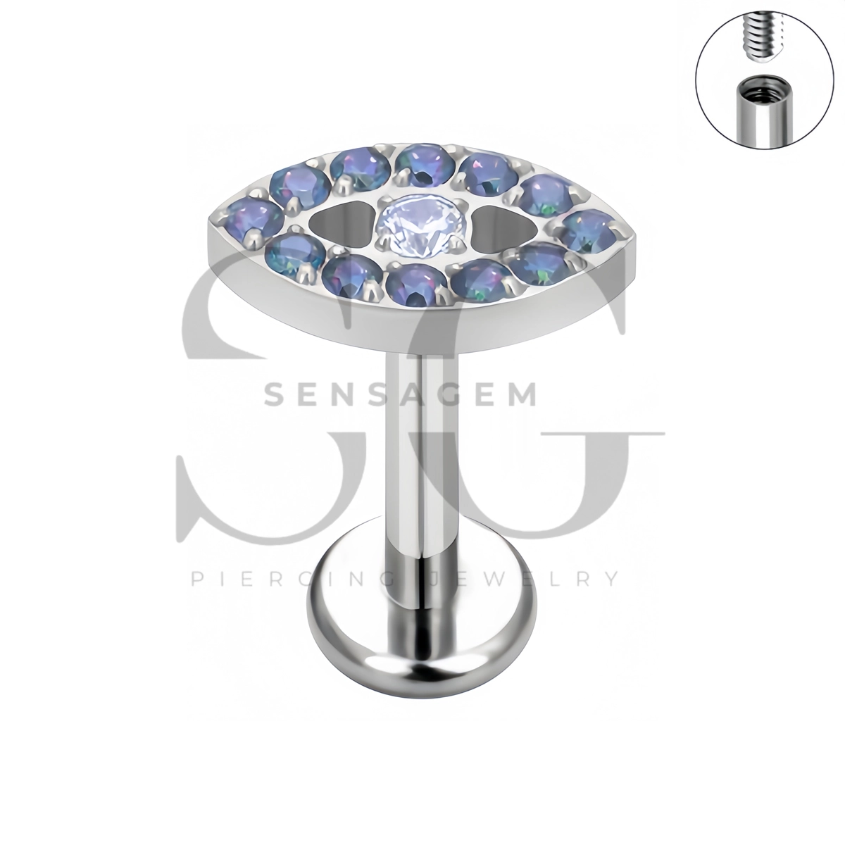 SG4508 ASTM F136 Titanium Evil Eye CZ Flat Back Labret Stud Earring - Afbeelding 4