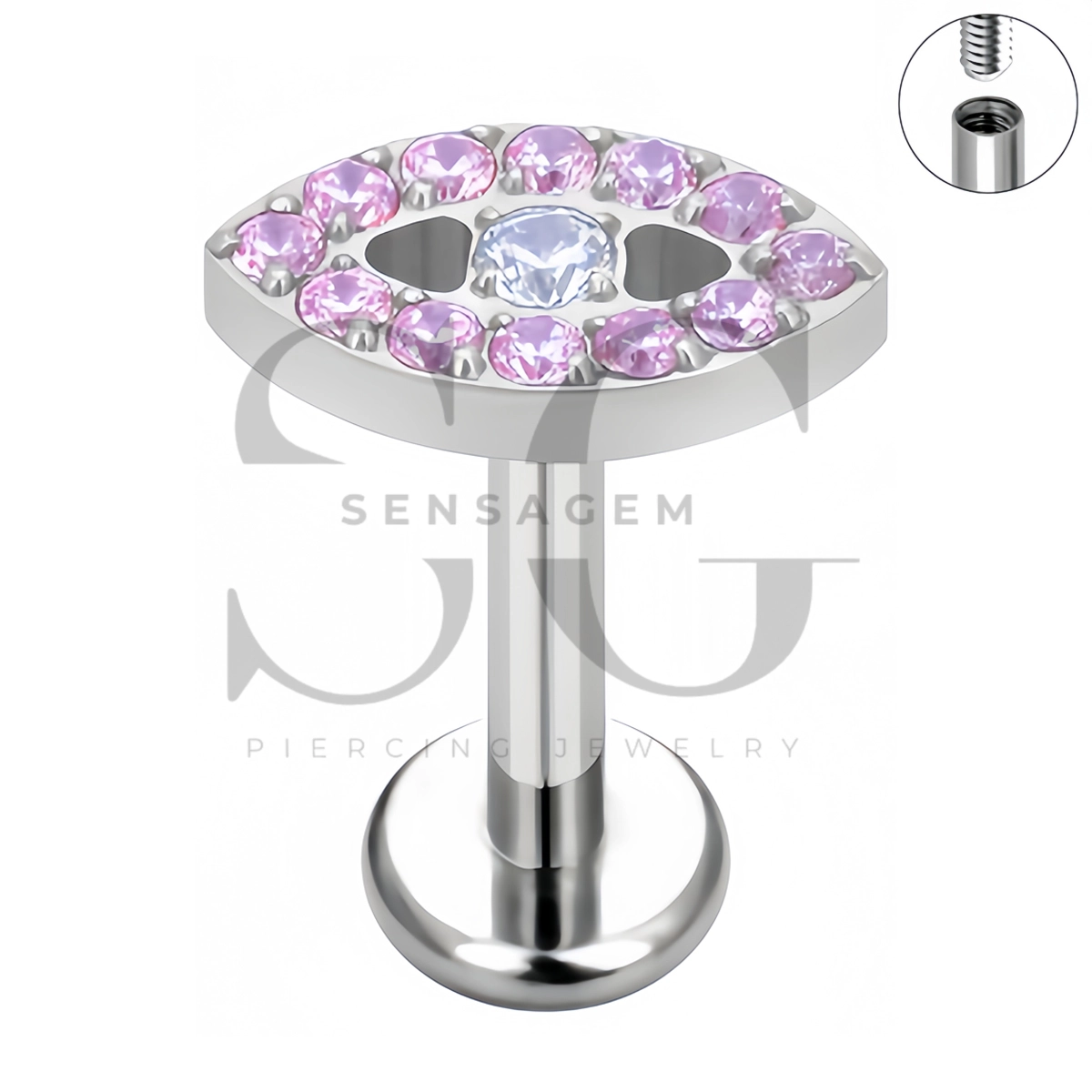 SG4508 ASTM F136 Titanium Evil Eye CZ Flat Back Labret Stud Earring - Afbeelding 3
