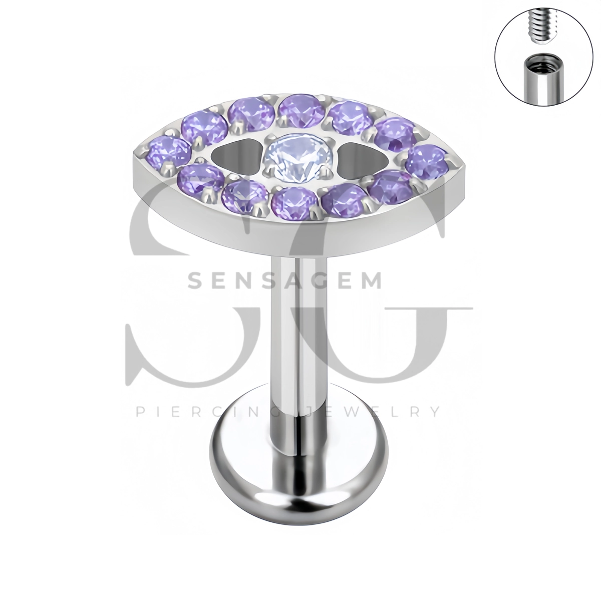 SG4508 ASTM F136 Titanium Evil Eye CZ Flat Back Labret Stud Earring - Afbeelding 2