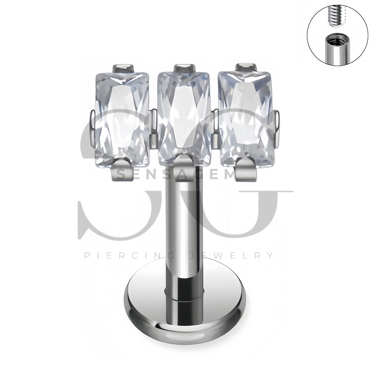 SG4509 ASTM F136 Titan Triple Baguette CZ Labret-Ohrstecker mit flacher Rückseite – Bild 3