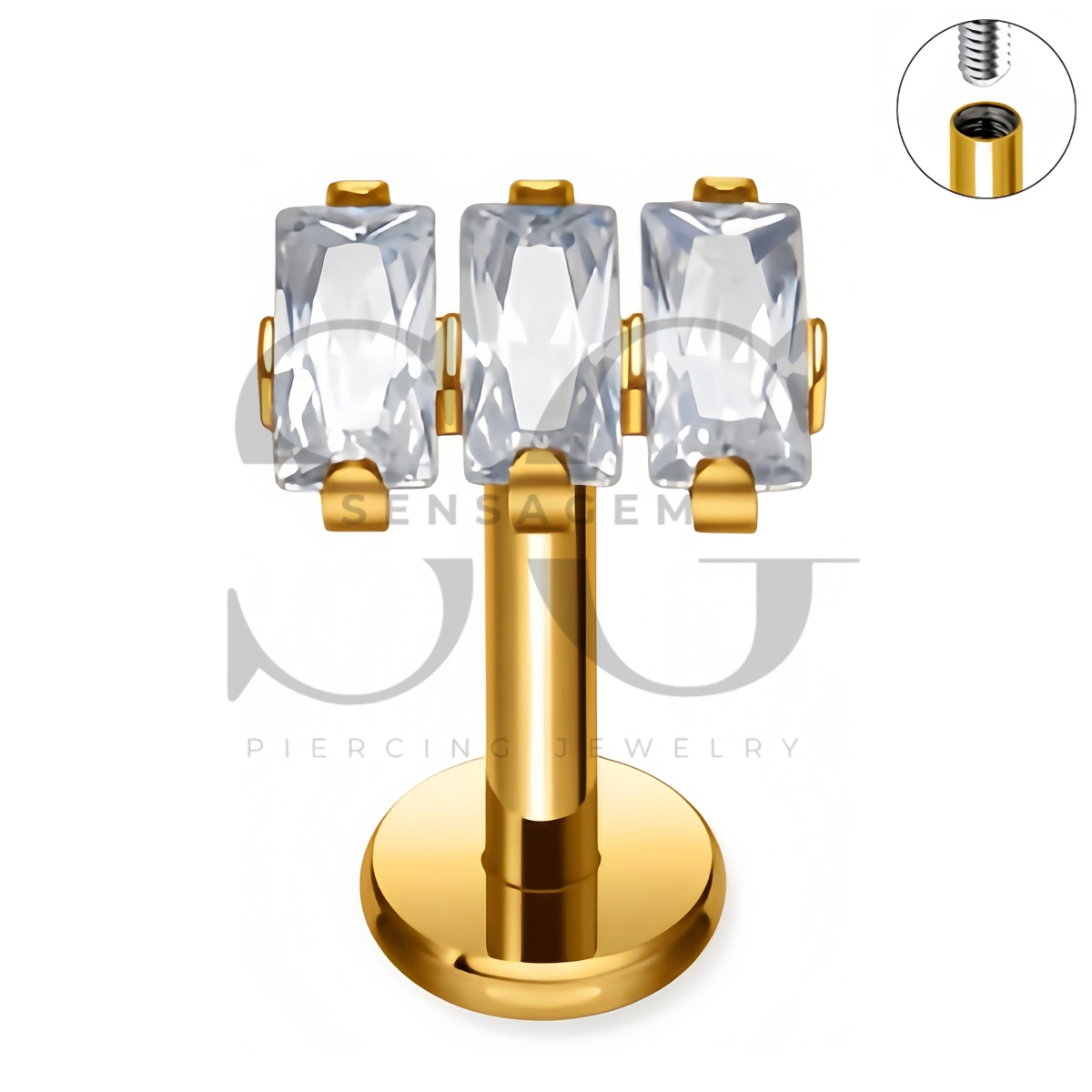 SG4509 ASTM F136 Titan Triple Baguette CZ Labret-Ohrstecker mit flacher Rückseite – Bild 2