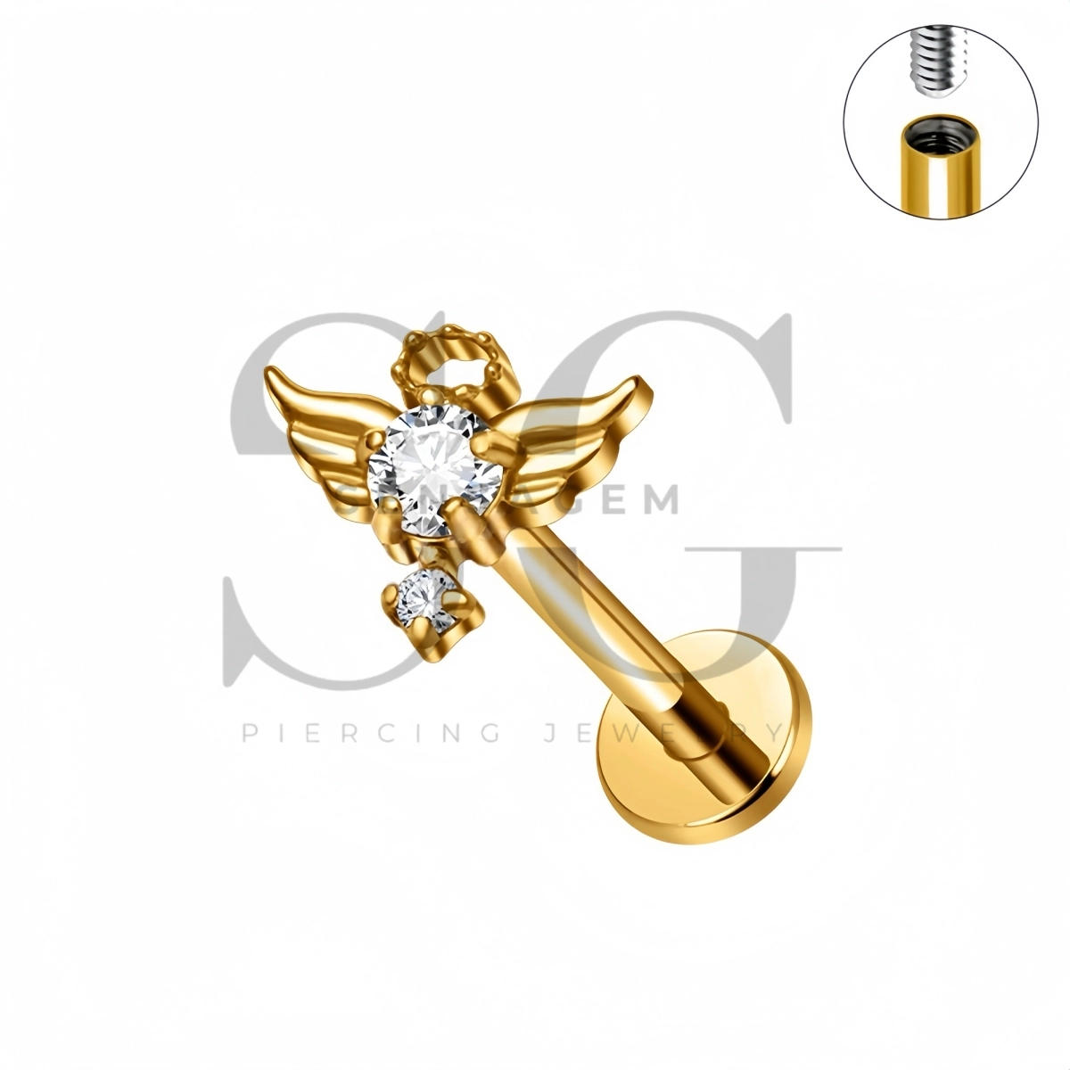SG4510 ASTM F136 Titan-Engel-Halo-CZ-Labret-Ohrstecker mit flacher Rückseite – Bild 4