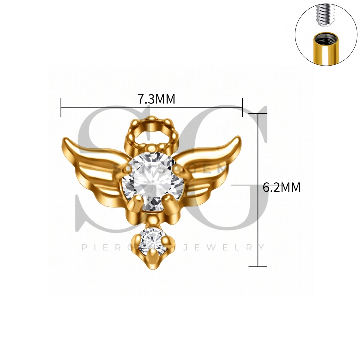 SG4510 ASTM F136 Titan-Engel-Halo-CZ-Labret-Ohrstecker mit flacher Rückseite – Bild 3
