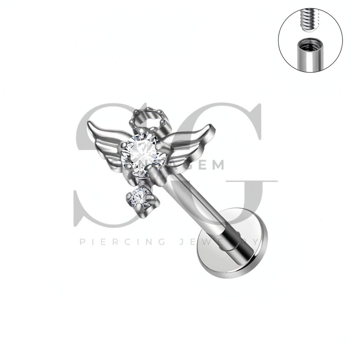 SG4510 ASTM F136 Titan-Engel-Halo-CZ-Labret-Ohrstecker mit flacher Rückseite – Bild 2