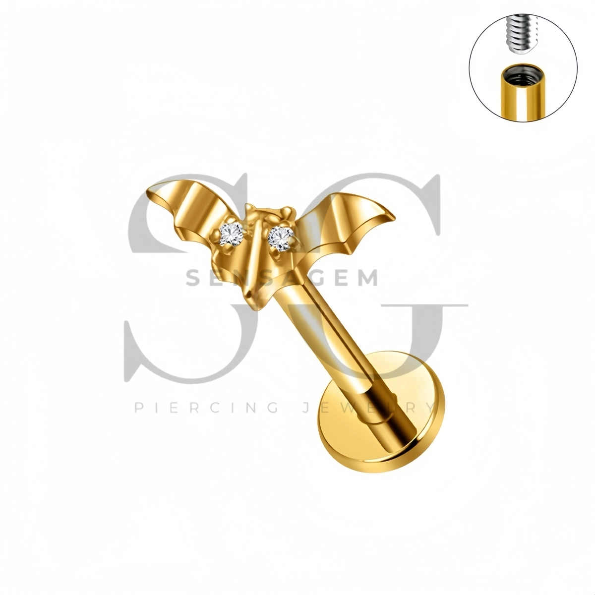 SG4511 ASTM F136 Titanium Bat CZ Flat Back Labret Stud Earring - Afbeelding 4
