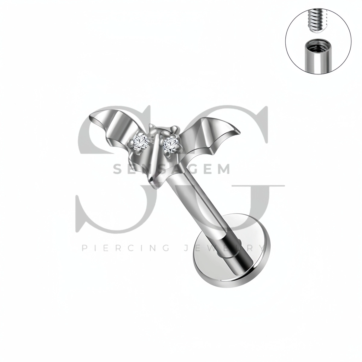 SG4511 ASTM F136 Titanium Bat CZ Flat Back Labret Stud Earring - Afbeelding 2