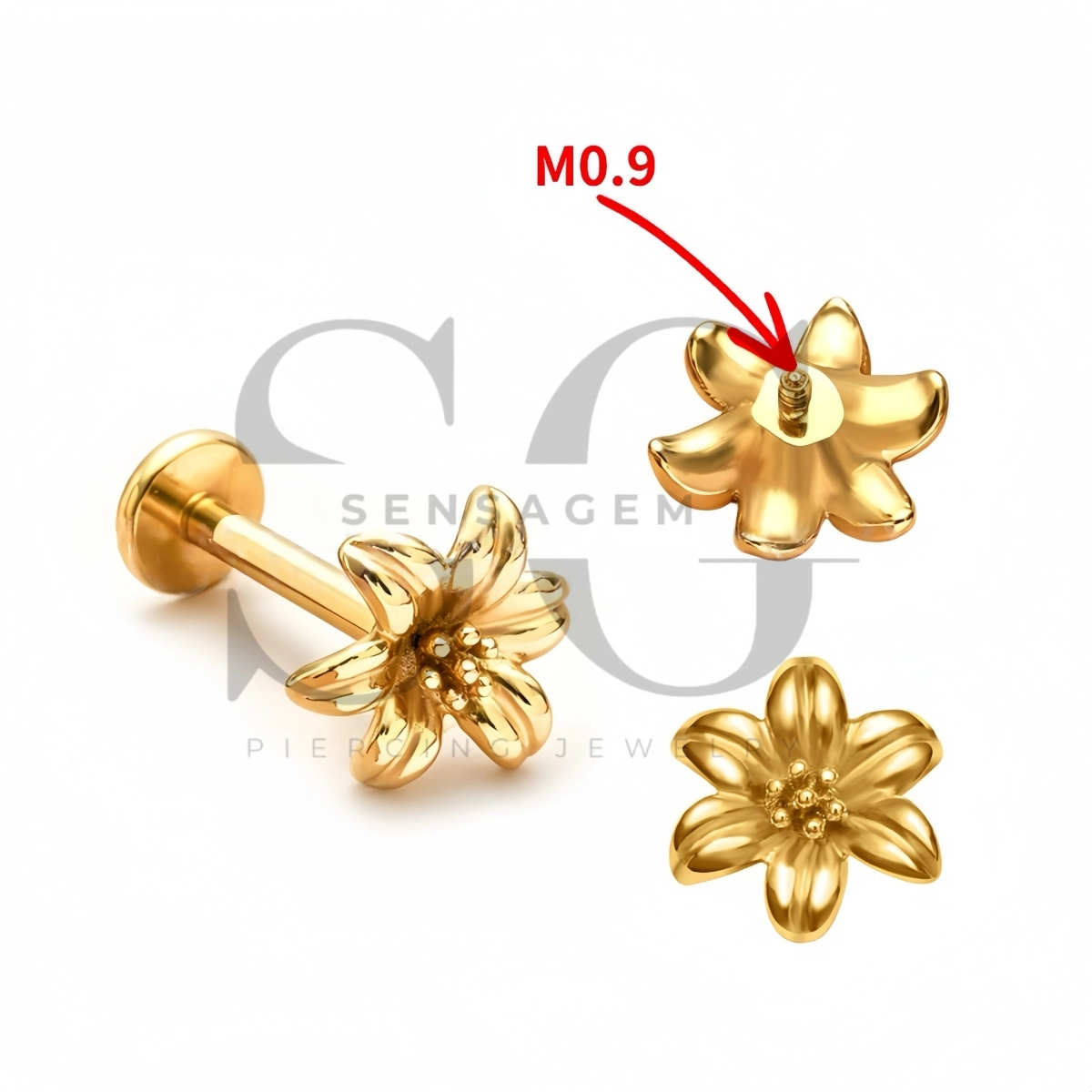 SG4513 ASTM F136 Titanium Flower Blossom Flat Back Labret Stud - Afbeelding 4