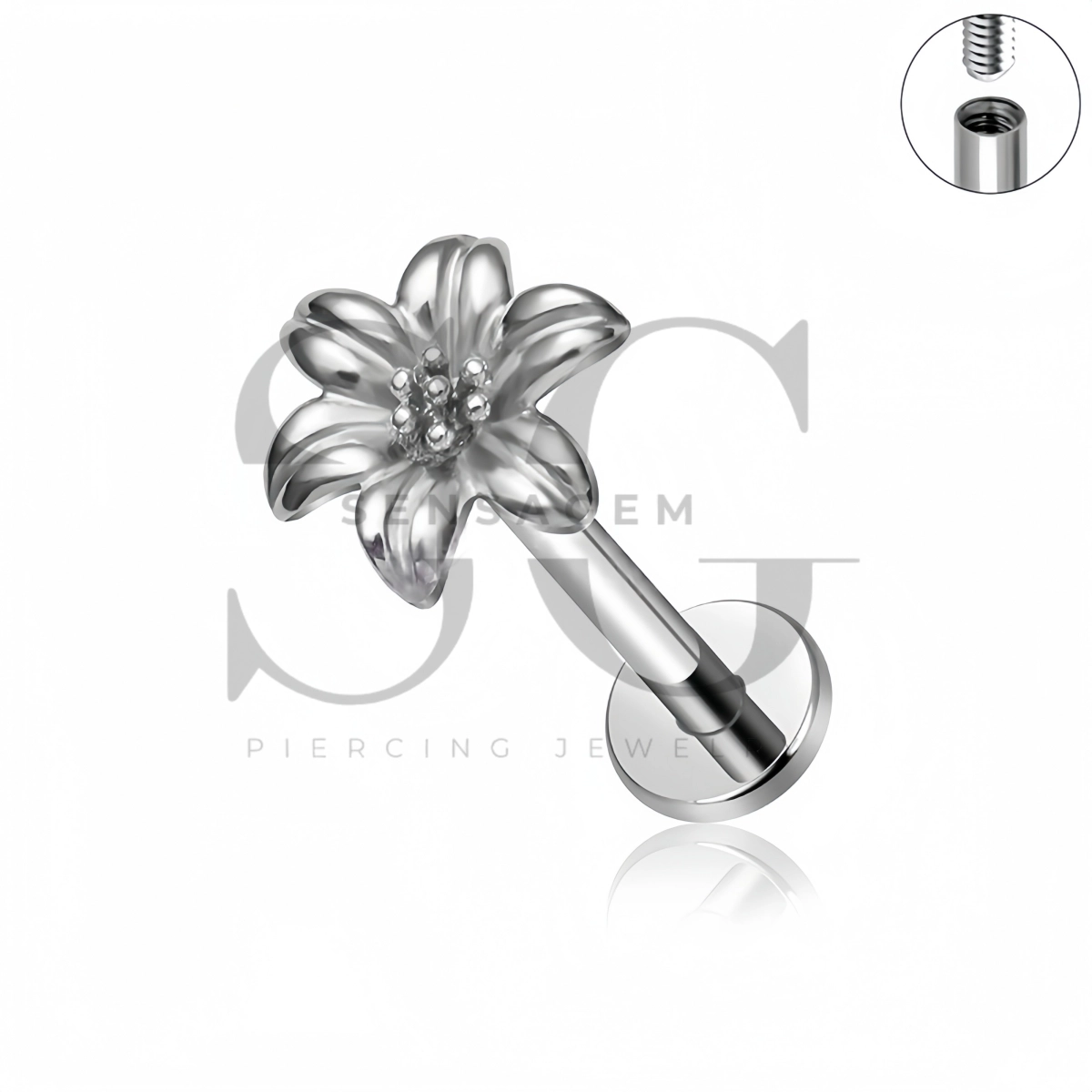 SG4513 ASTM F136 Titanium Flower Blossom Flat Back Labret Stud - Afbeelding 3