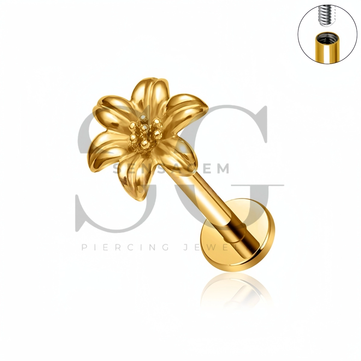 SG4513 ASTM F136 Titanium Flower Blossom Flat Back Labret Stud - Afbeelding 2
