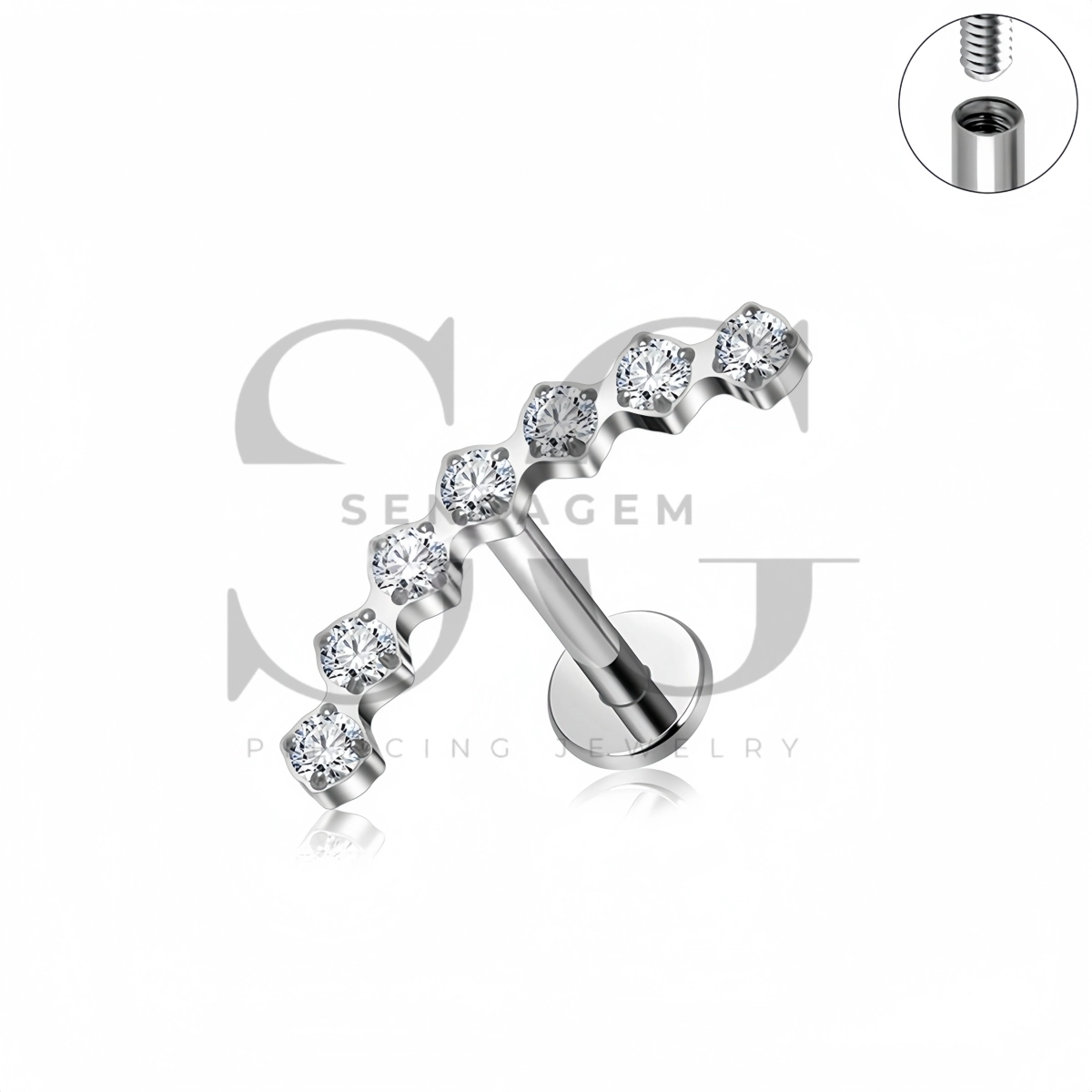 SG4514 ASTM F136 Borchia a labret con retro piatto con onda CZ curva in titanio - immagine 3