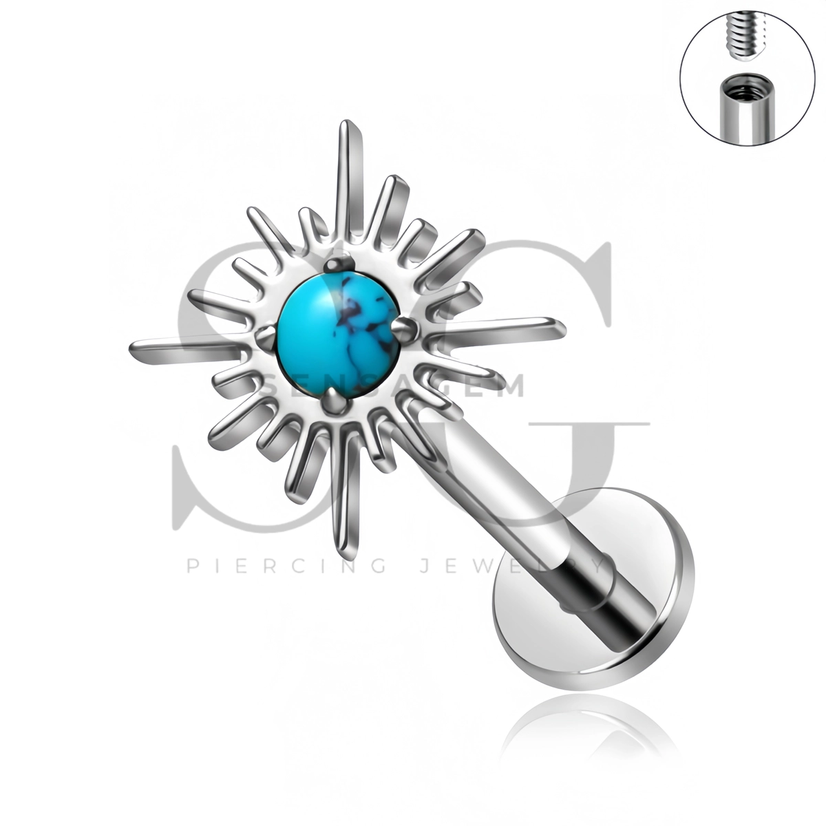 SG4518 ASTM F136 Titan Türkis Sunburst Labret Ohrstecker mit flacher Rückseite – Bild 3