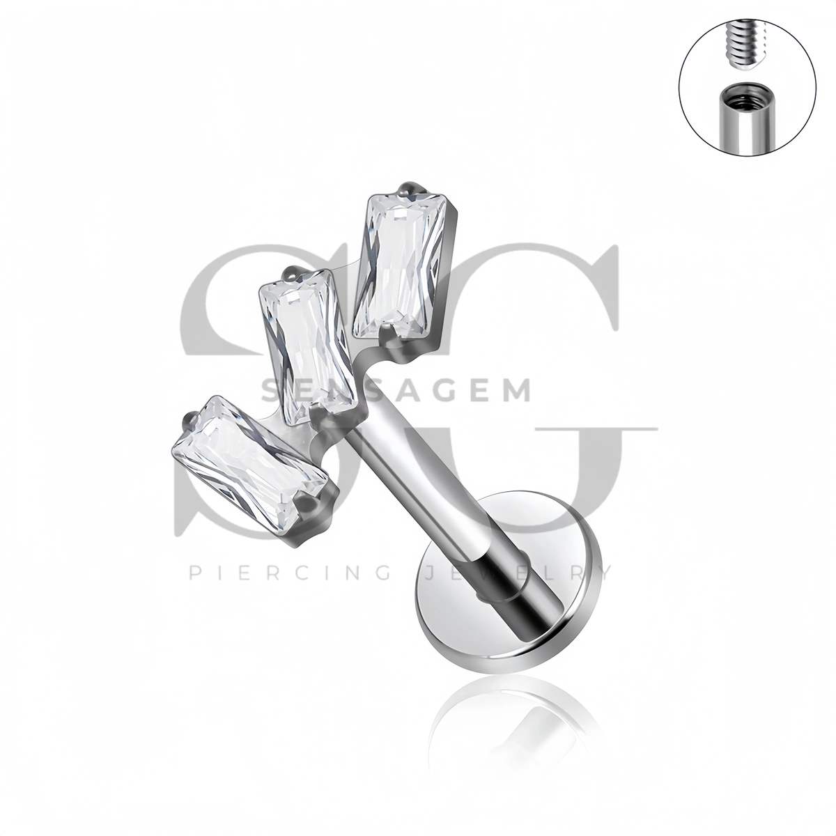 SG4520 ASTM F136 Titan Triple Baguette CZ gebogener Ohrstecker mit flacher Rückseite – Bild 2