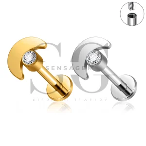 SG4521 ASTM F136 Titanium Crescent Moon CZ Flat Back Labret Stud