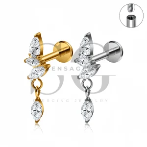 SG4522 ASTM F136 Titanium Marquise CZ Dangle Flat Back Labret Stud